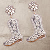 Beaded Silver Cowboy Boot Earrings, Seed Bead Earrings, Western Jewelry, Statement Earrings