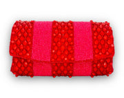 Red Striped Beaded Clutch, Crossbody Handbag, Evening Handbag, Christmas Handbag