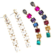 Multicolor Jewel Tone and White Rhinestone Dangle Earrings, Long Earrings, Fashion Earrings