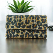 Leopard Beaded Clutch, Crossbody Handbag, Beaded Handbag, Evening Handbag