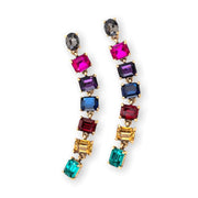 Multicolor Jewel Tone and White Rhinestone Dangle Earrings, Long Earrings, Fashion Earrings