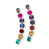 Multicolor Jewel Tone and White Rhinestone Dangle Earrings, Long Earrings, Fashion Earrings