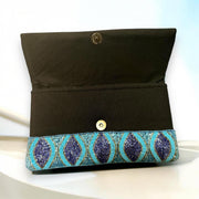 Waves Blue and Aqua Beaded Clutch, Crossbody Handbag, Evening Handbag, Beaded Handbag