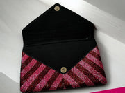 Striped Dark Red and Fuchsia Beaded Clutch, Crossbody Handbag, Evening Handbag, Beaded Handbag